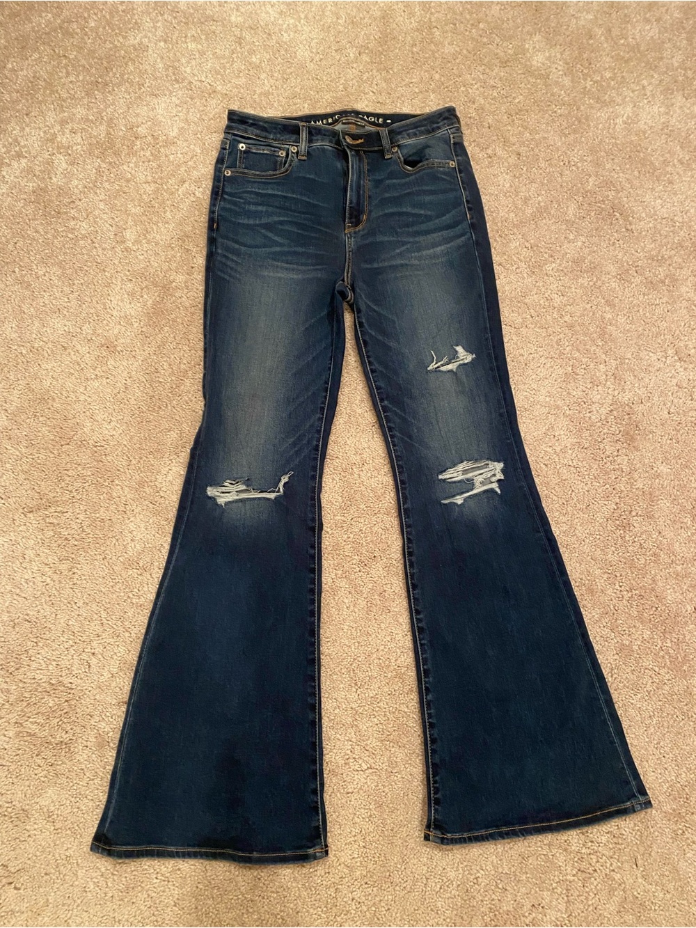 American Eagle Outfitters Dark Blue Distressed Flare Jeans